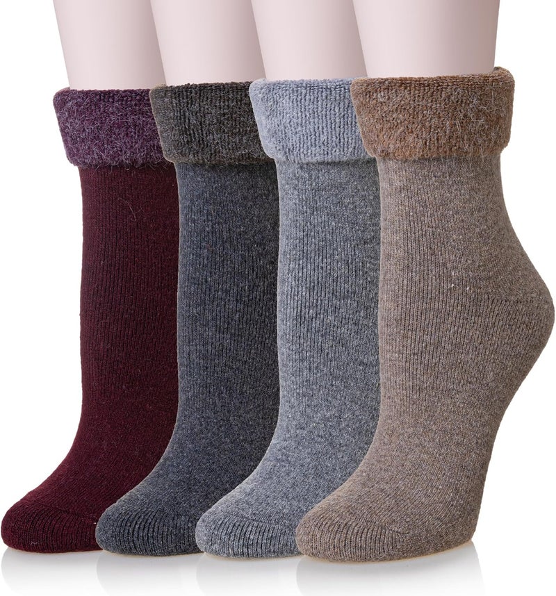 Wool Socks for Women Merino Wool Boot Hiking Thick Thermal Warm Winter Crew Cushion Cozy Work Socks 5 Pairs