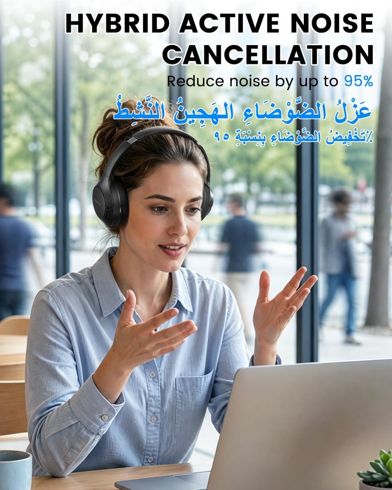 BERIBES Reliable daily use design Active Noise Cancelling Headphones Wireless Bluetooth Over Ear, Deep Bass HiFi Stereo Sound, 100H Playtime, Foldable Lightweight Headset with Built-in 4 Mic for Travel, Work, Office All consumer tier purchase options - Image 2