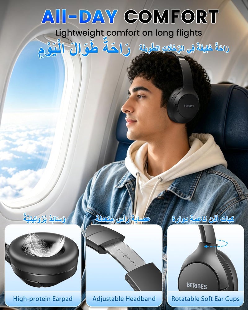 BERIBES Reliable daily use design Active Noise Cancelling Headphones Wireless Bluetooth Over Ear, Deep Bass HiFi Stereo Sound, 100H Playtime, Foldable Lightweight Headset with Built-in 4 Mic for Travel, Work, Office All consumer tier purchase options - Image 5