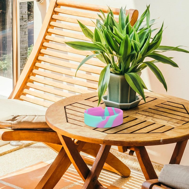 2pcs Non-slip Silicone Ashtrays, Unbreakable round Ash Catcher Bowls in Mint Green Rose Red Camouflage and Sky Blue White Camouflage for Indoor Outdoor Patio Use - Image 5
