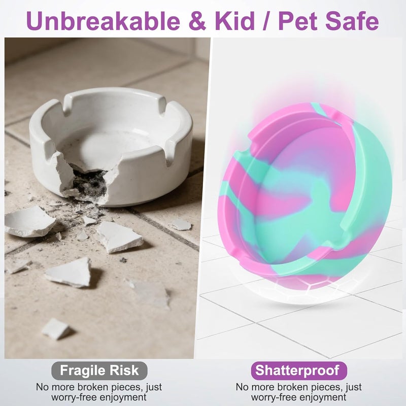 2pcs Non-slip Silicone Ashtrays, Unbreakable round Ash Catcher Bowls in Mint Green Rose Red Camouflage and Sky Blue White Camouflage for Indoor Outdoor Patio Use - Image 3