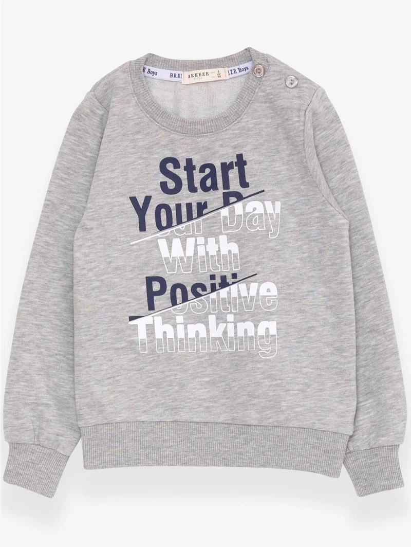 Breeze Boy's Sweatshirt Text Printed, Age 2-6, Gray Melange
