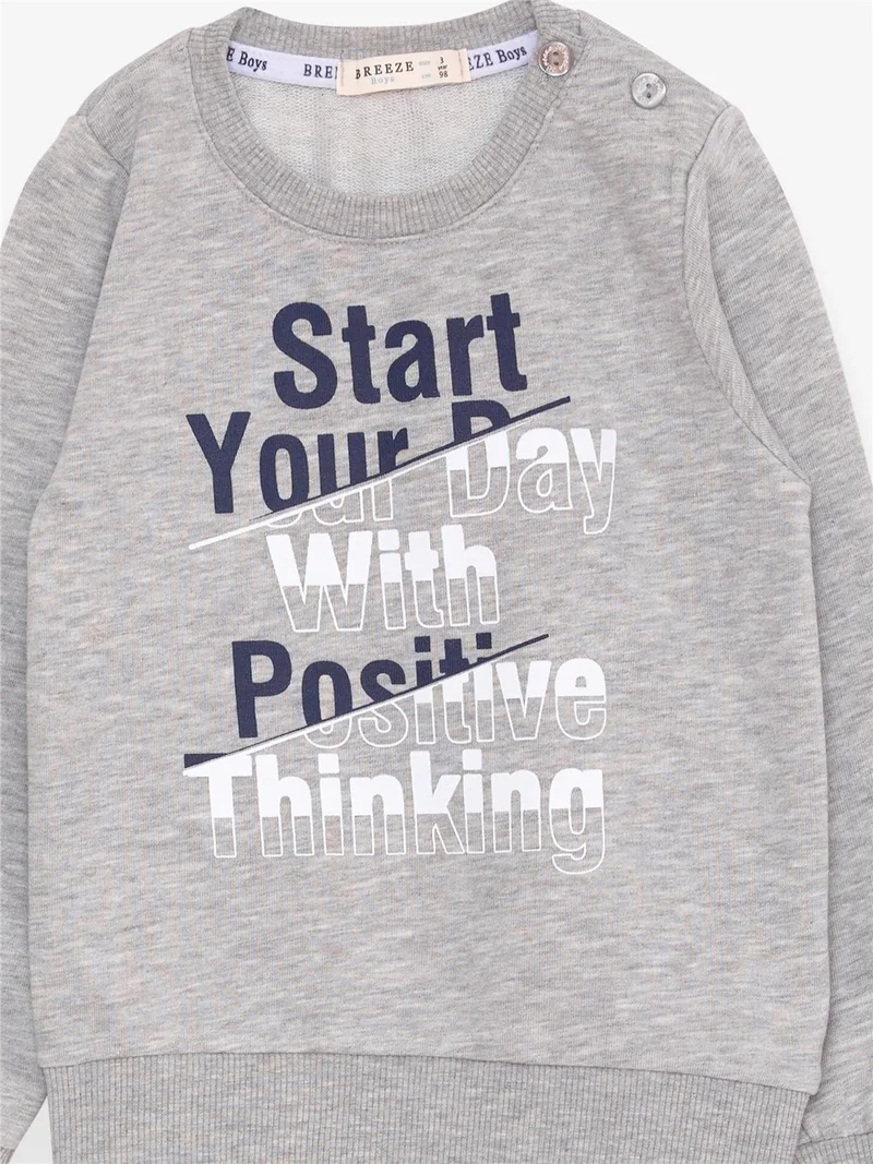 Breeze Boy's Sweatshirt Text Printed, Age 2-6, Gray Melange