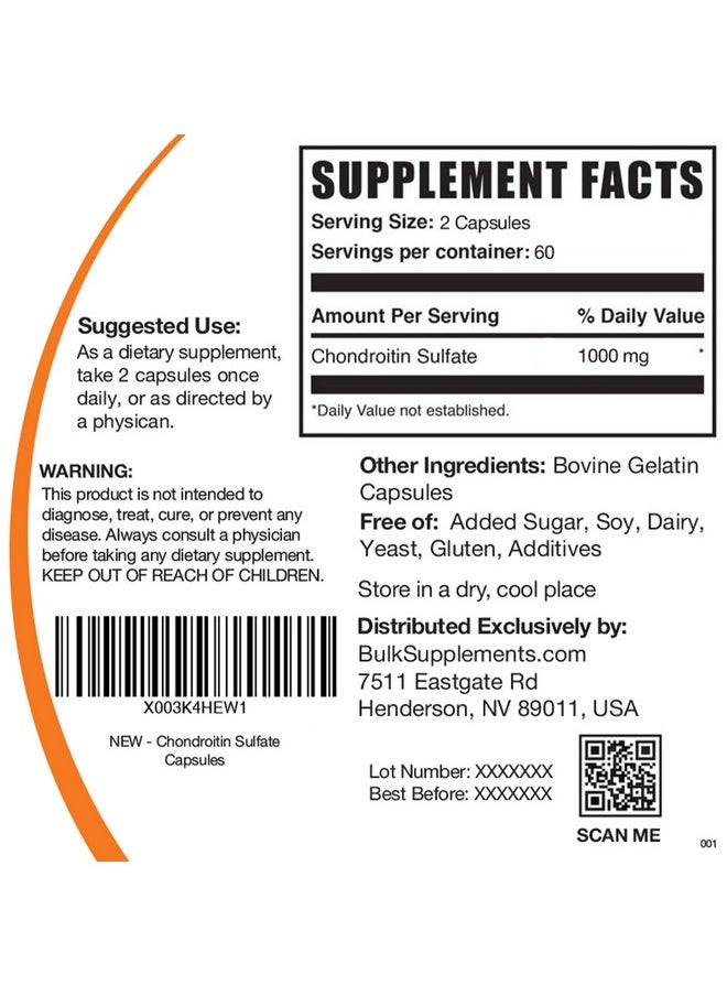 BULKSUPPLEMENTS.COM - Chondroitin Sulfate Capsules Joint Support Supplement Ligament And Tendon Supplements Bone Strength Supplements 60 Day Supply 2 Months 120 Capsules - Image 1