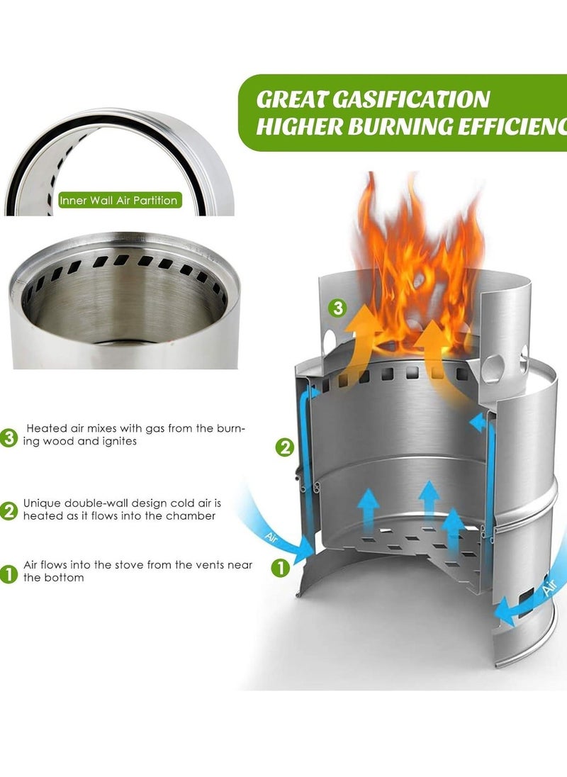 Generic - Mini Portable Wood Burning Stove, Camping Stove Foldable Stainless Steel Backpacking Stove Camping Cookware Rocket Stove Solid stove for Camping Hiking Picnic Indoor Outdoor - Image 1
