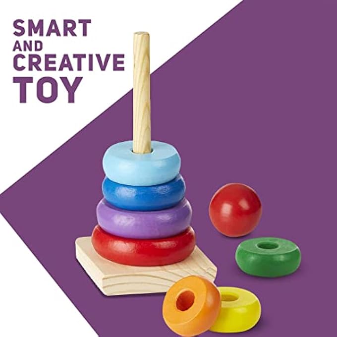 ألعاب الألغاز الخشبية القابلة للتكديس والبناء للأطفال والرضع، ألعاب التعشيق للتعلم المونتيسوري، ألعاب تعليمية للأطفال، ألعاب التكديس للنفق للأطفال من عمر 2 سنة فما فوق (حلقة قوس قزح خشبية) - Image 5