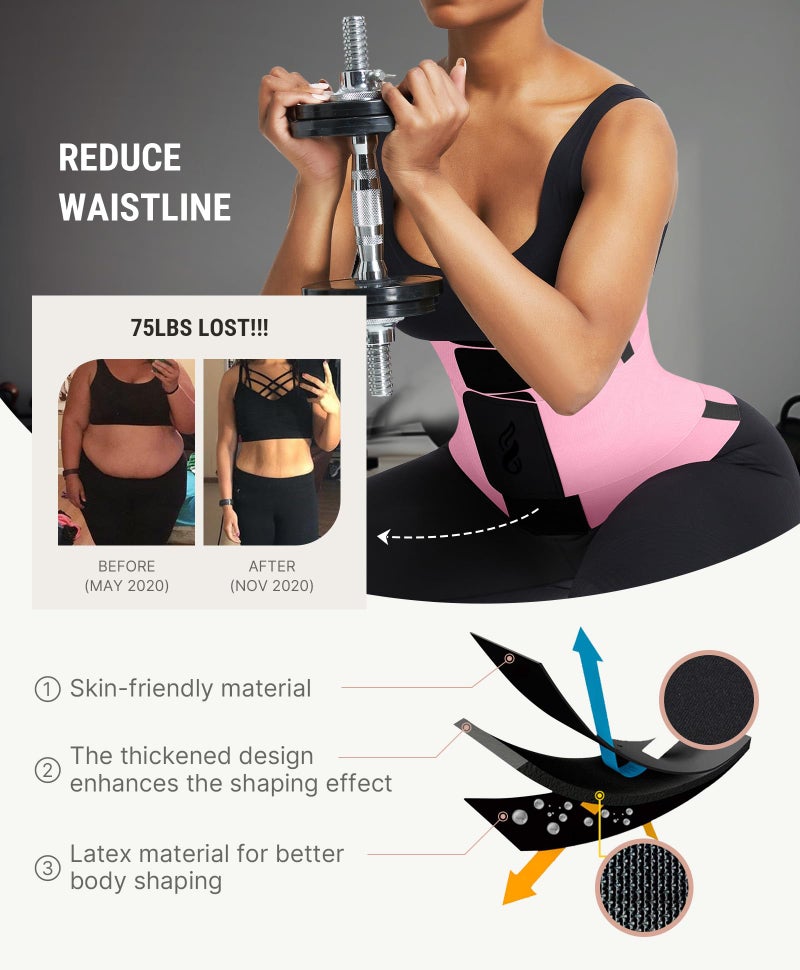 FeelinGirl Women Corset Workout Waist Trainer Belt Tummy Control Waist Cincher Sport Waist Trimmer Pink XL - Image 3