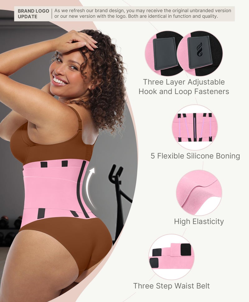 FeelinGirl Women Corset Workout Waist Trainer Belt Tummy Control Waist Cincher Sport Waist Trimmer Pink XL - Image 2