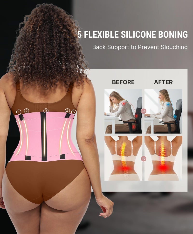 FeelinGirl Women Corset Workout Waist Trainer Belt Tummy Control Waist Cincher Sport Waist Trimmer Pink XL - Image 4