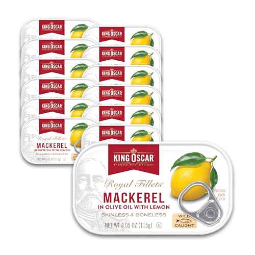 King Oscar Mackerel in Olive Oil with Lemon 405 Ounce Cans Pack of 12 Skinless  Boneless Wild Caught Canned Mackerel Packaging May Vary - Image 1