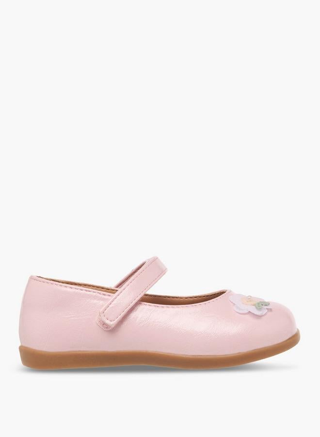 Barefeet Girls Floral Applique Hook and Loop Mary Jane Shoes - Image 1