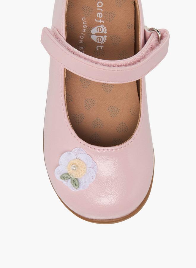 Barefeet Girls Floral Applique Hook and Loop Mary Jane Shoes - Image 4