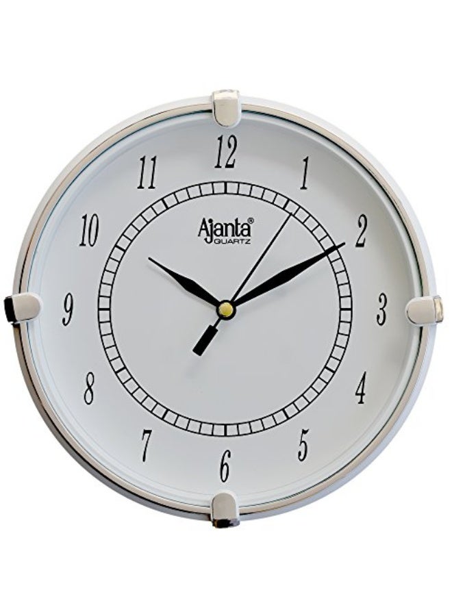 Ajanta Plastic Round Wall Clock – 19cm Compact Design – Step Quartz Movement – White Dial with Minimalist Frame – Ideal for Home, Kitchen, Office & Study (Model 411-White)