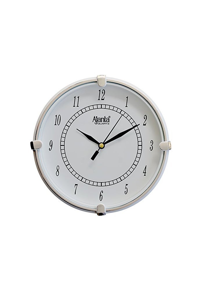Ajanta Round Wall Clock – White Plastic Frame, 19 x 19 x 3.6 cm | Step Movement Quartz Clock for Home, Office & Kids’ Room - Image 1