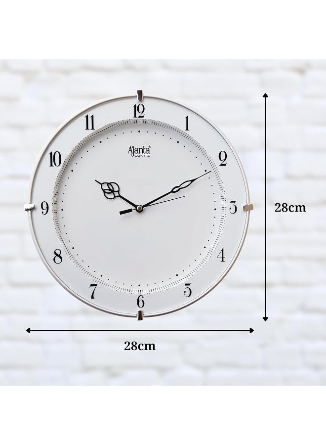 Ajanta Round Wall Clock – White Plastic Frame, 19 x 19 x 3.6 cm | Step Movement Quartz Clock for Home, Office & Kids’ Room - Image 2