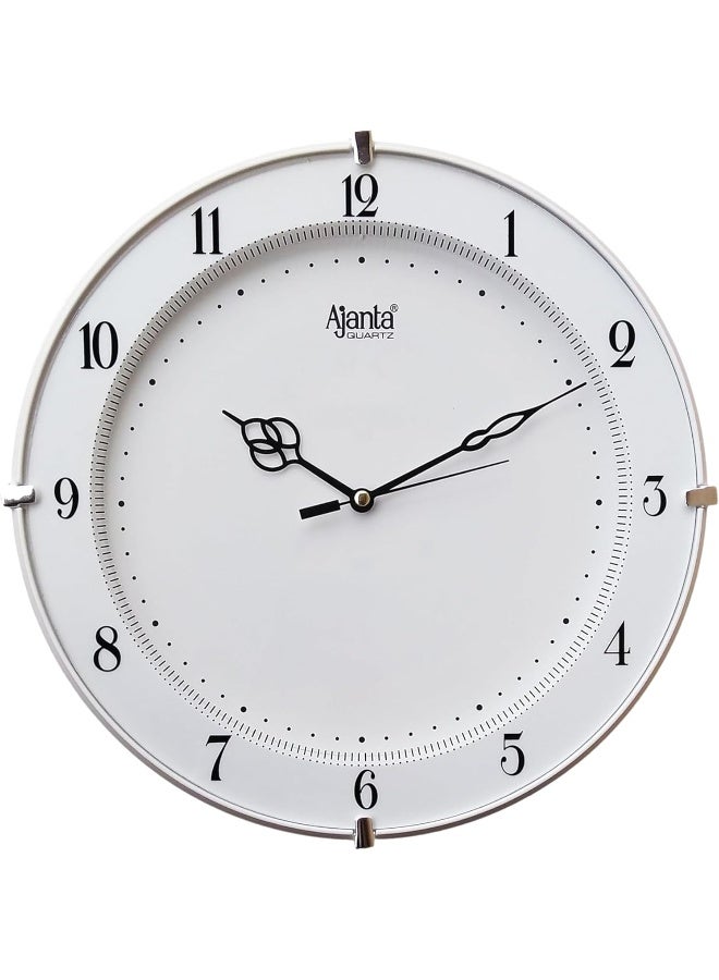 Ajanta Round Wall Clock – White Plastic Frame, 19 x 19 x 3.6 cm | Step Movement Quartz Clock for Home, Office & Kids’ Room - Image 1