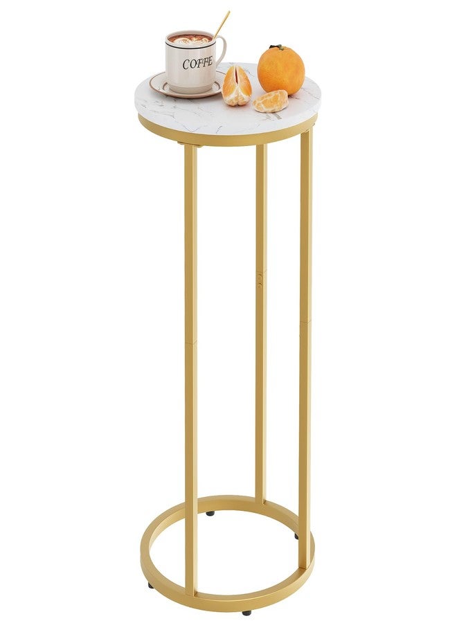 Katrawu C Shaped end Table,Wood Round Side Table for Couch,Small Sofa Table with Metal Frame for Bedroom,Living Room,Bedside,Gold Color(11.81" D x 11.81" W x 23.62" H) - Image 1