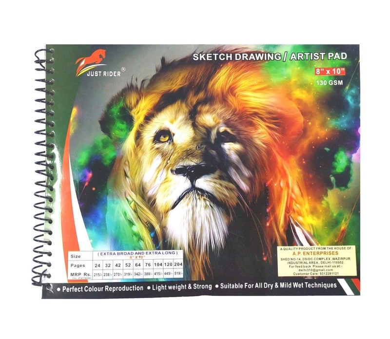JUST RIDER "8x10" Premium Sketch Book, Spiral Binding Drawing Book 130 GSM 64 Pages Acid-Free Drawing Paper, Ideal for Kids, Teens & Adults - Image 1