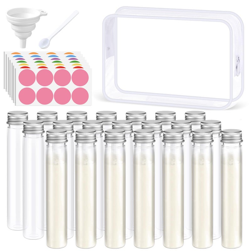 Shinylin 33 Pcs Protein Powder Travel Container Set 21 Pcs 90ml Reusable Powder Supplement Plastic Tubes and Portable Travel Organizer Zip Up Bags Funnels Spoons and Labels for Workout, Fitness - Image 1