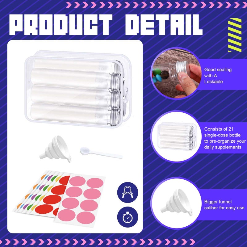 Shinylin 33 Pcs Protein Powder Travel Container Set 21 Pcs 90ml Reusable Powder Supplement Plastic Tubes and Portable Travel Organizer Zip Up Bags Funnels Spoons and Labels for Workout, Fitness - Image 3