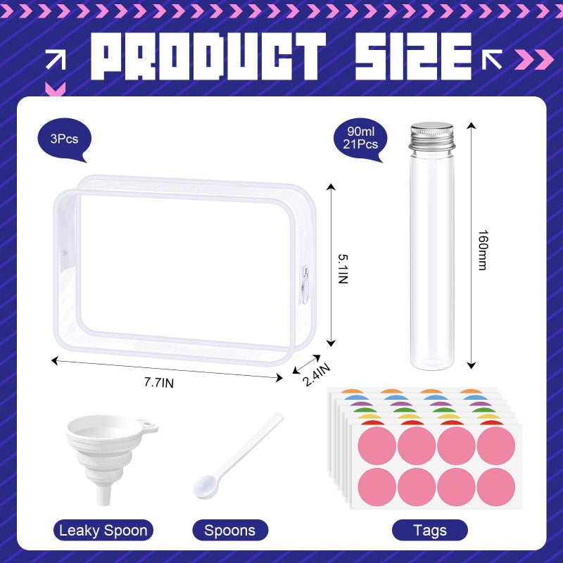 Shinylin 33 Pcs Protein Powder Travel Container Set 21 Pcs 90ml Reusable Powder Supplement Plastic Tubes and Portable Travel Organizer Zip Up Bags Funnels Spoons and Labels for Workout, Fitness - Image 2