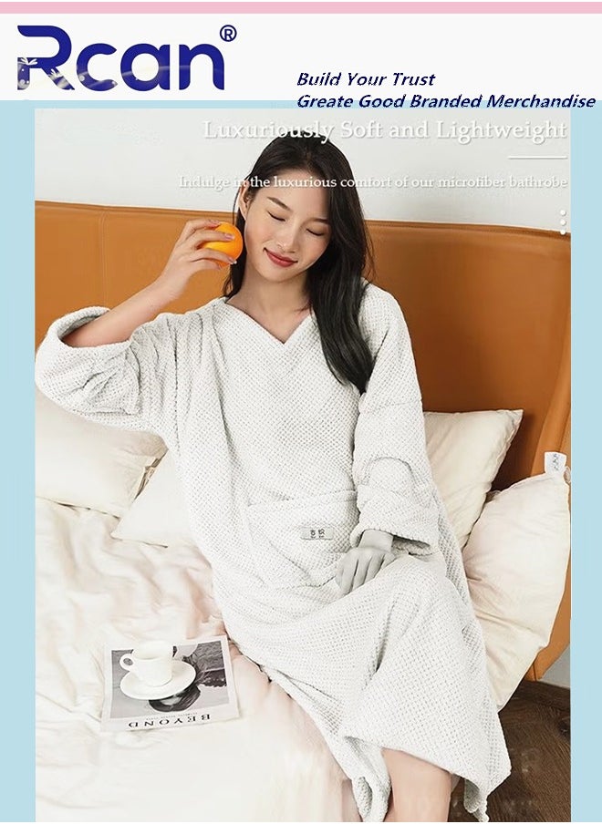 Rcan Women's Bathrobe Towel Hooded Shower Wrap Towel Dress Bathrobe Waffle Spa Towel Robes with Hood Quick Dry Lightweight Cover Up for Spa Bath and Gym Towel  - Image 5