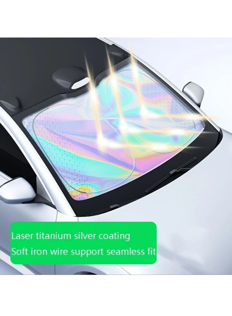 Generic 1pc Premium Titanium Silver Alloy Sunshade with Laser Reflection - Universal Fit, 4-Layer Physical Material, Strong UV Protection, Heat Insulation, and Light Blocking for Front Windshield and Windows, Blocks Harmful Rays and Keeps Your Vehicle Cool - Image 5