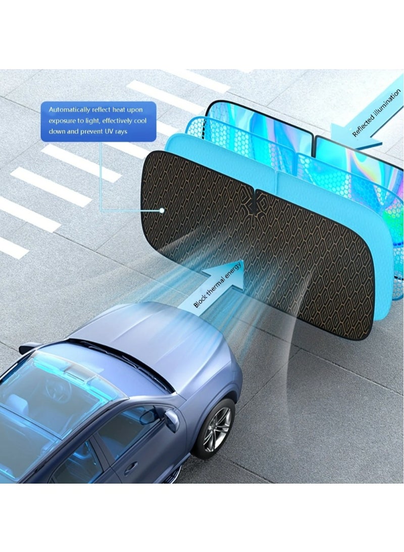 Generic 1pc Premium Titanium Silver Alloy Sunshade with Laser Reflection - Universal Fit, 4-Layer Physical Material, Strong UV Protection, Heat Insulation, and Light Blocking for Front Windshield and Windows, Blocks Harmful Rays and Keeps Your Vehicle Cool - Image 2