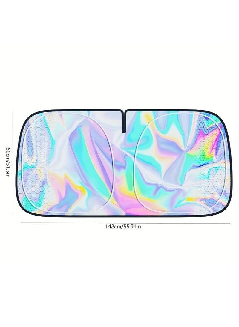 Generic 1pc Premium Titanium Silver Alloy Sunshade with Laser Reflection - Universal Fit, 4-Layer Physical Material, Strong UV Protection, Heat Insulation, and Light Blocking for Front Windshield and Windows, Blocks Harmful Rays and Keeps Your Vehicle Cool - Image 4