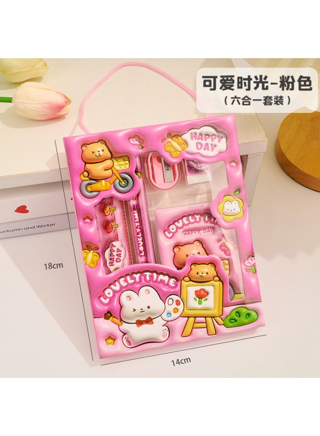 HELPS Children's Pencil Stationery Six-piece Cartoon Student High-value Six-in-one Learning Suit Gift For The Opening Season - Image 1