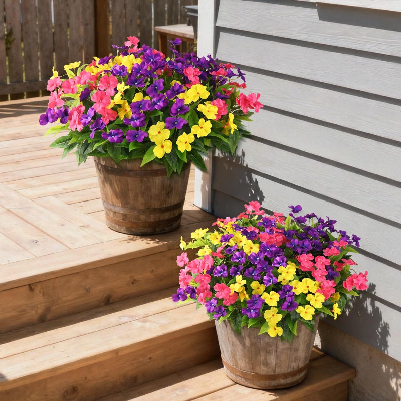 ZFProcess Artificial Impatiens Flowers for Outdoors, 6 Bundles Multicolor Silk Fake Flowers for Spring Summer Decoration, UV Resistant Faux Plants Plastic Bouquet for Home Planter Porch Patio Yard Decor - Image 4