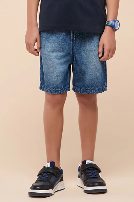 R&B Faded Denim Shorts with Drawstring Waist