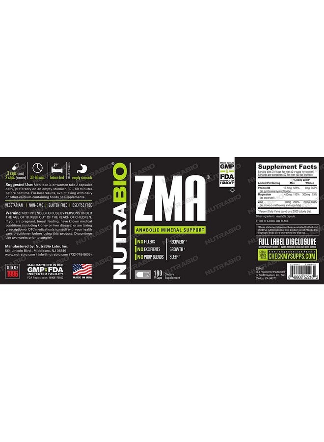 NutraBio مكمل زما النباتي دعم المعادن الابتنائية 180 كبسولة استعادة نمو نوم صيغة الزنك والمغنيسيوم وB6 - Image 4