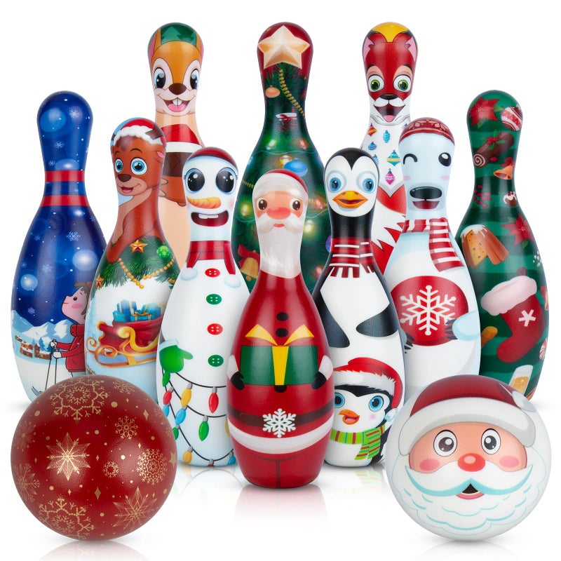 AORZIT Christmas Bowling Set for Kids Toddler Party Supplies Christmas Bowling Game for Kids Bowling Pins Bowling Balls for Family Indoor Outdoor Party Games Kids Party Decor Winter Holiday Games for Kids - Image 2