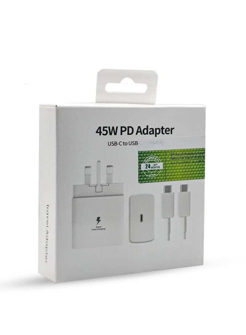 45W Fast Charging Charger with Type-C Cable Compatible with Type-C Devices, White