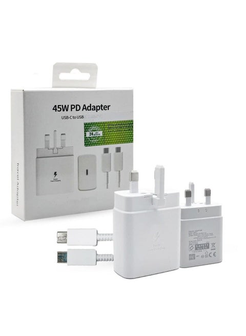 45W Fast Charging Charger with Type-C Cable Compatible with Type-C Devices, White
