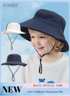 roaiss 2 Pack Kids Sun Hat Baby Wide Brim Cap Summer Beach Bucket Hat Infant Foldable Fishing Hat Adjustable Toddler Hat  - Image 1