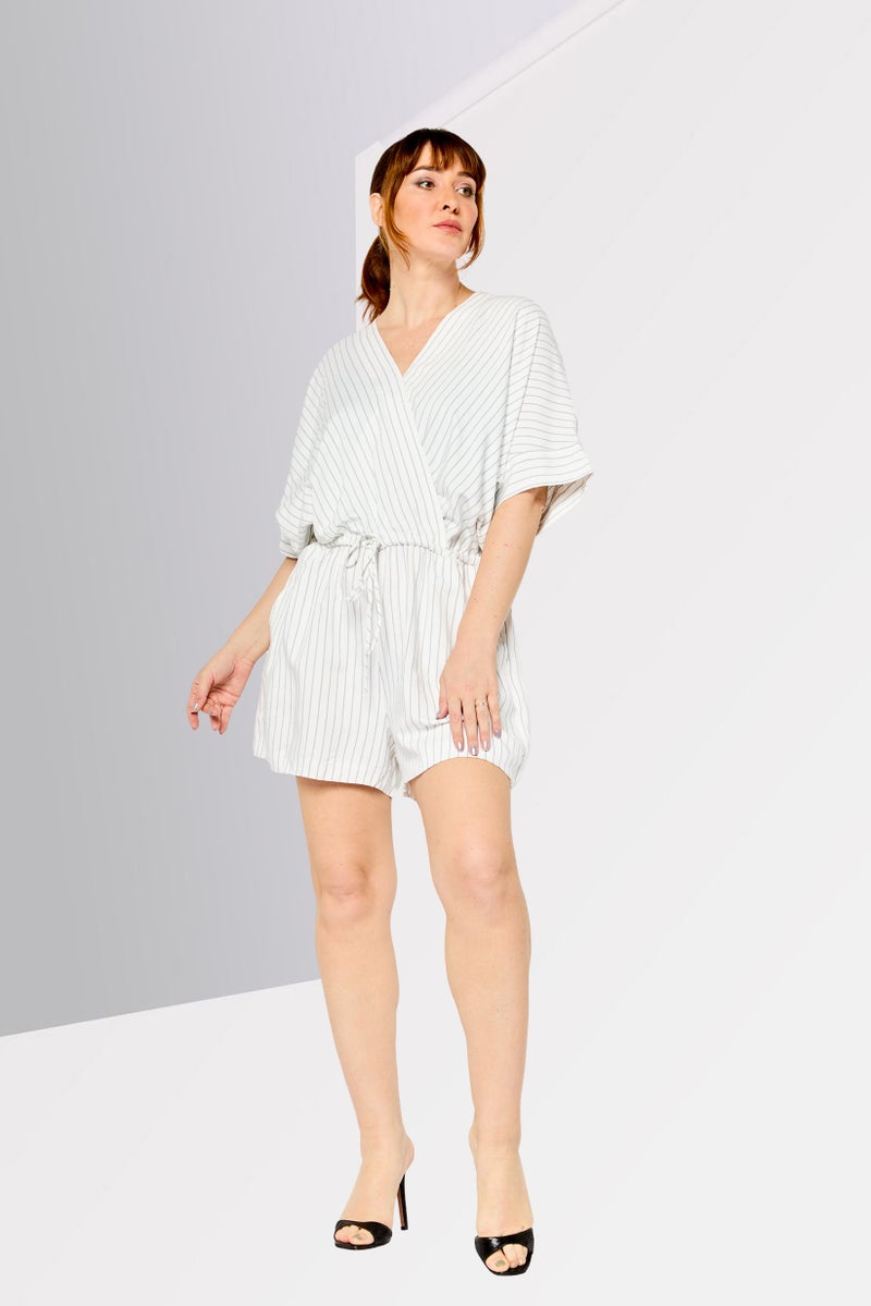 Lauren by Ralph Lauren Women Stripe Short Sleeve Playsuits, White  - Image 2