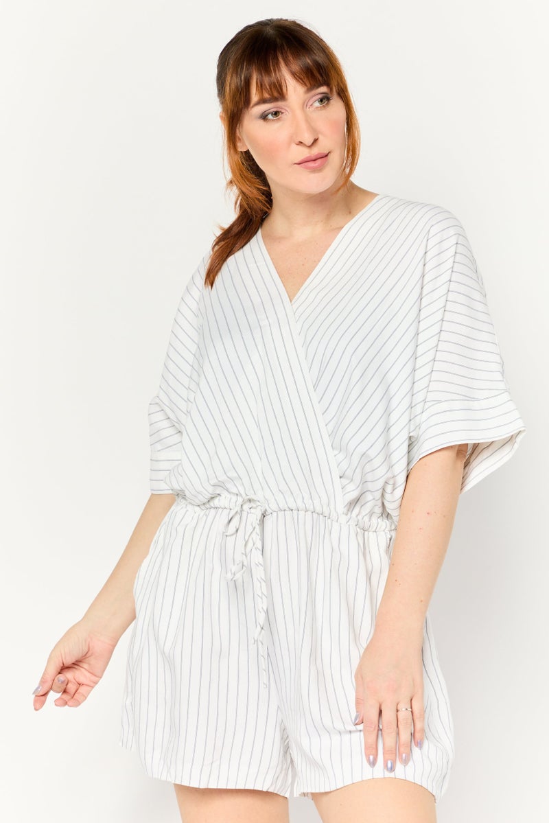 Lauren by Ralph Lauren Women Stripe Short Sleeve Playsuits, White  - Image 1