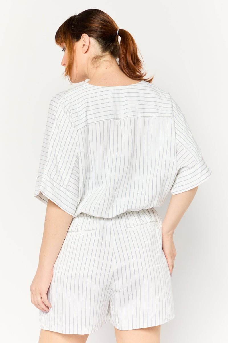 Lauren by Ralph Lauren Women Stripe Short Sleeve Playsuits, White  - Image 4