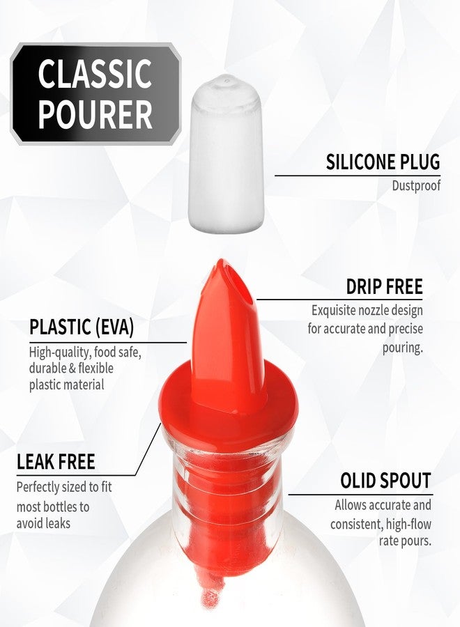 eispap 24 PCS Bottle Pourers And 24 PCS rubber pourers dust cap covers Syrup Pourer Pour Spouts Plastic Liquor Bottle Pourers with Rubber Pourers Dust Cap Covers Bottle Pourers (Red) - Image 3