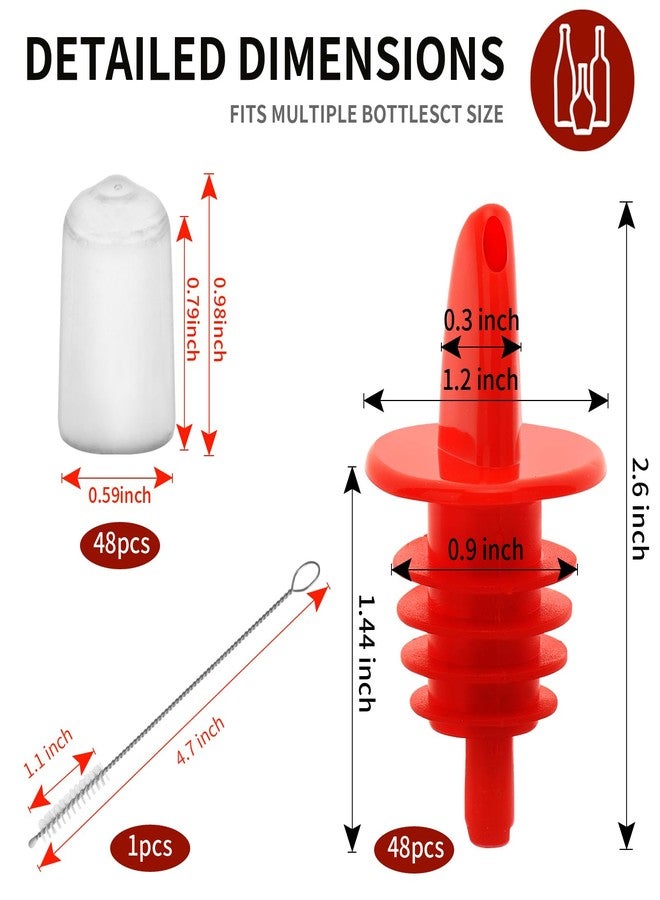 eispap 24 PCS Bottle Pourers And 24 PCS rubber pourers dust cap covers Syrup Pourer Pour Spouts Plastic Liquor Bottle Pourers with Rubber Pourers Dust Cap Covers Bottle Pourers (Red) - Image 5