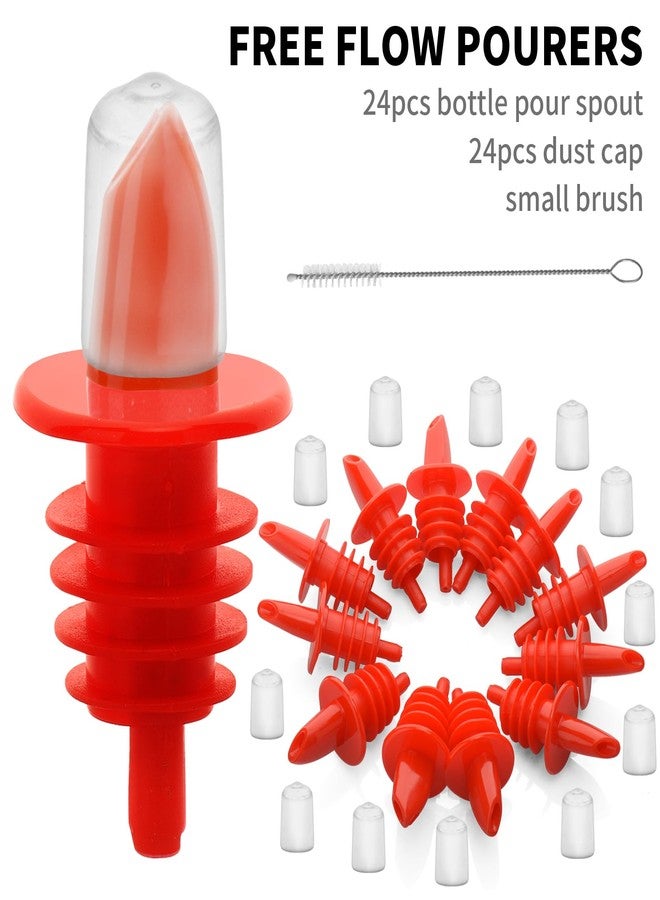 eispap 24 PCS Bottle Pourers And 24 PCS rubber pourers dust cap covers Syrup Pourer Pour Spouts Plastic Liquor Bottle Pourers with Rubber Pourers Dust Cap Covers Bottle Pourers (Red) - Image 2