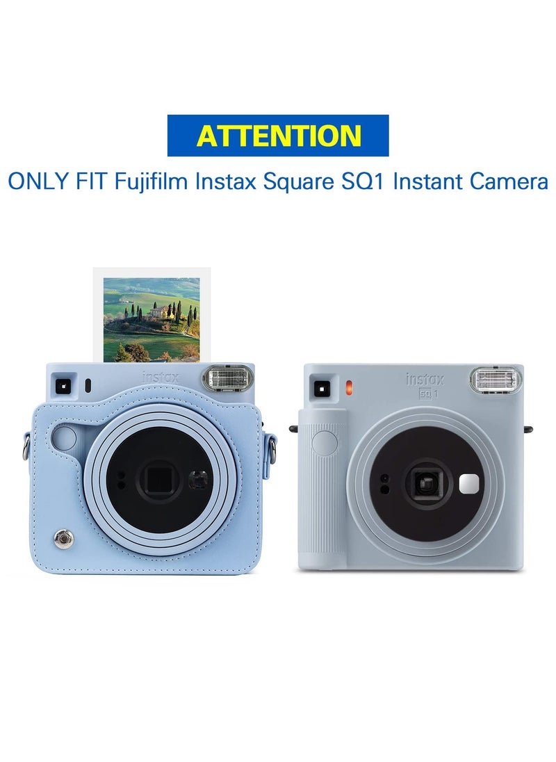 Y&D - Square SQ1 Case - Protective for Fujifilm Instax Instant Camera PU Leather Cover with Adjustable Shoulder Strap Blue - Image 1