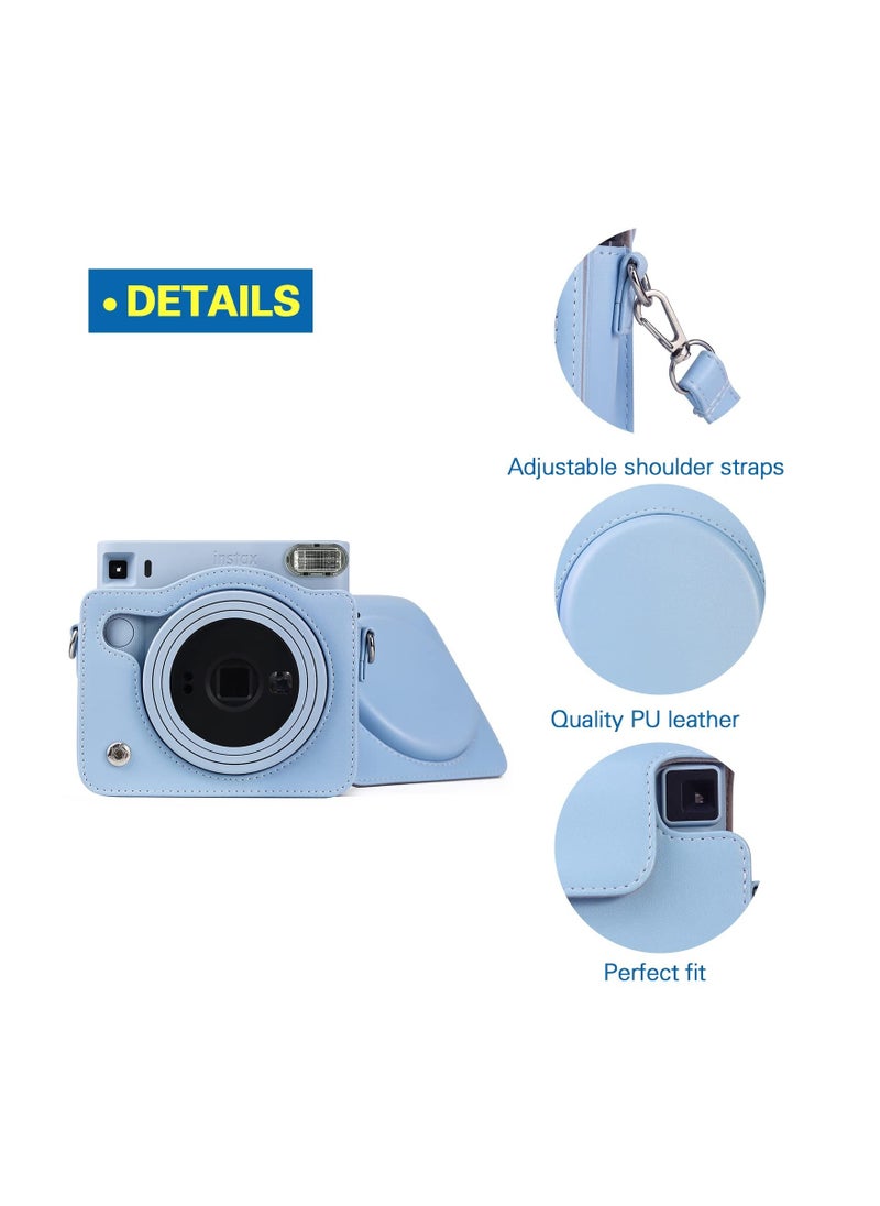 Y&D - Square SQ1 Case - Protective for Fujifilm Instax Instant Camera PU Leather Cover with Adjustable Shoulder Strap Blue - Image 1