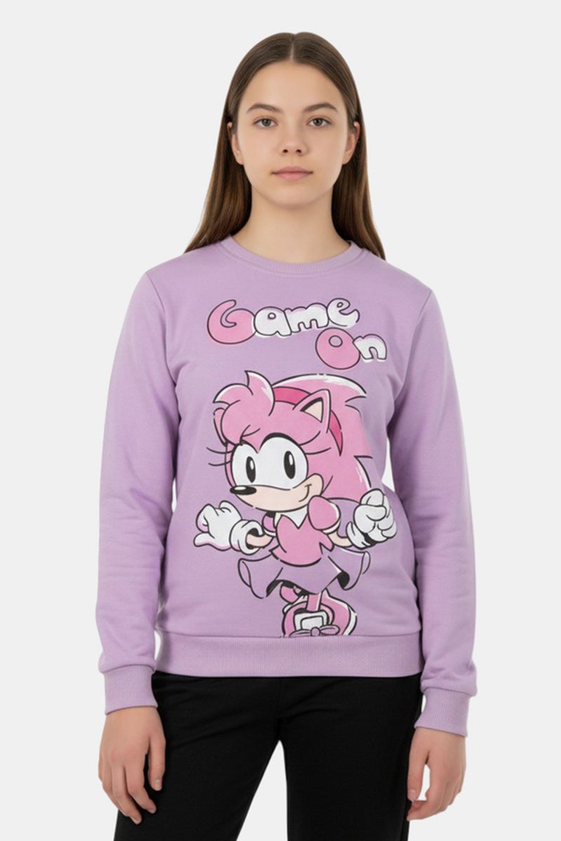 SONIC Kids Girl Graphic Print Long Sleeve Sweatshirt, Purple - Image 1