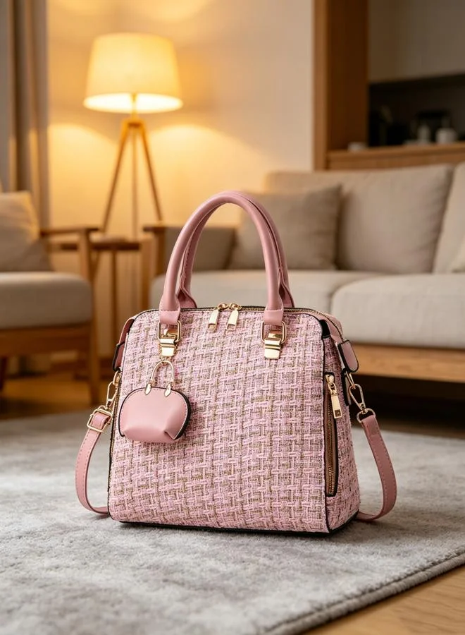 Take Two Pink Tweed Shoulder Bag with Mini Pouch