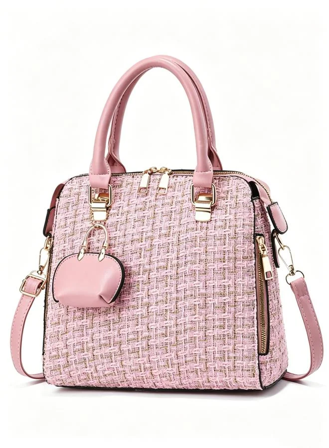 Take Two Pink Tweed Shoulder Bag with Mini Pouch