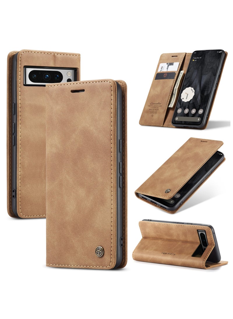 CaseMe - CaseMe Google Pixel 7 Pro Case Wallet, for Google Pixel 7 Pro Wallet Case Book Folding Flip Folio Case with Magnetic Kickstand Card Slots Protective Cover - Brown - Image 1