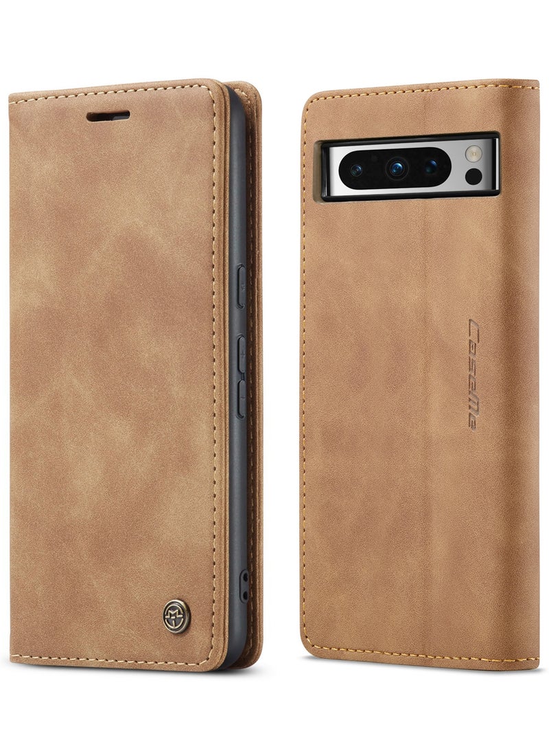 CaseMe - CaseMe Google Pixel 7 Pro Case Wallet, for Google Pixel 7 Pro Wallet Case Book Folding Flip Folio Case with Magnetic Kickstand Card Slots Protective Cover - Brown - Image 1